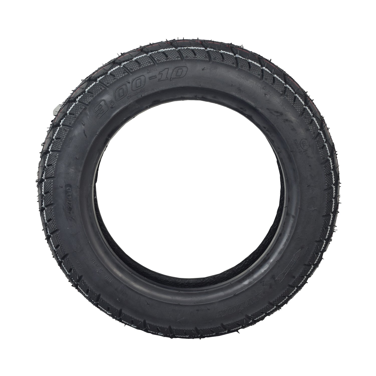 3.00-10 (16x3) Pneumatic Tire for Pride Raptor & Baja Raptor 2 Scooters, showcasing a black treaded surface designed for superior maneuverability and dependability on mobility scooters.