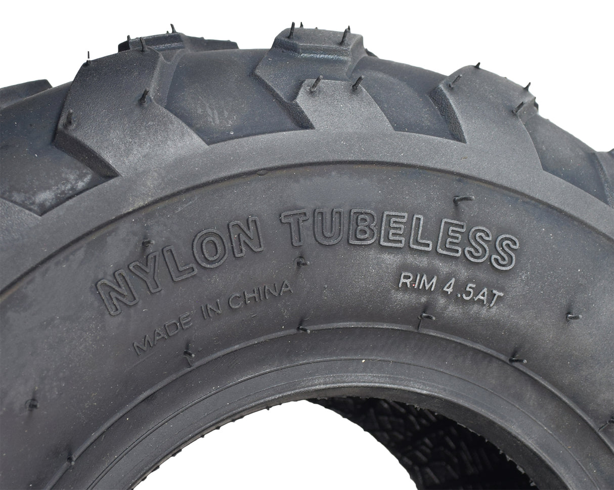 Close-up of a 145/70-6 Go-Kart & Mini Bike Tire with KF905 tread, showcasing its Semi-V knobby pattern designed for versatile performance on muddy trails and hard-packed tracks.