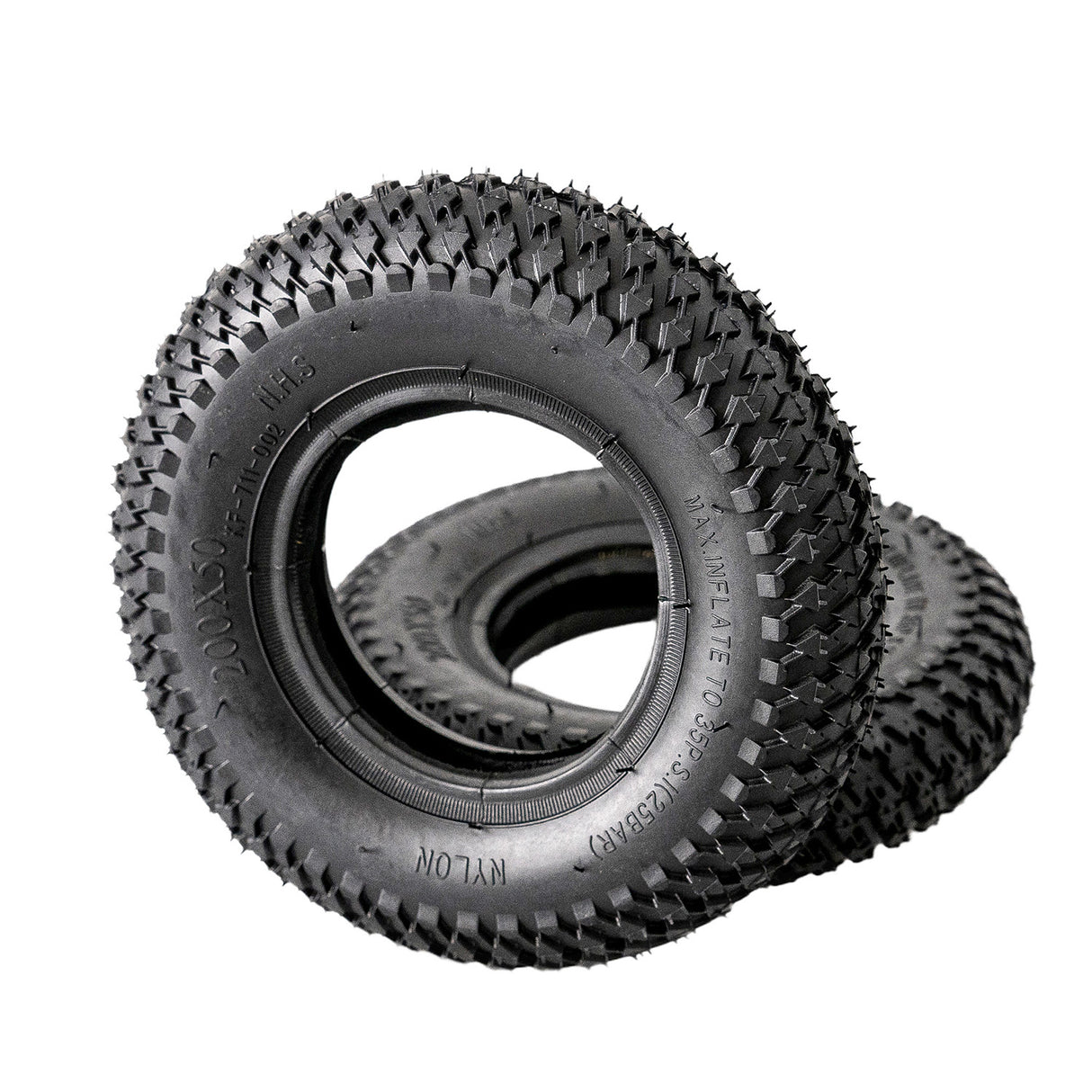 200x50 (8x2) Tire with Knobby Diamond Tread for the Razor Dune Buggy, featuring a close-up of its raised diamond-shaped knobs for enhanced traction on loose surfaces.