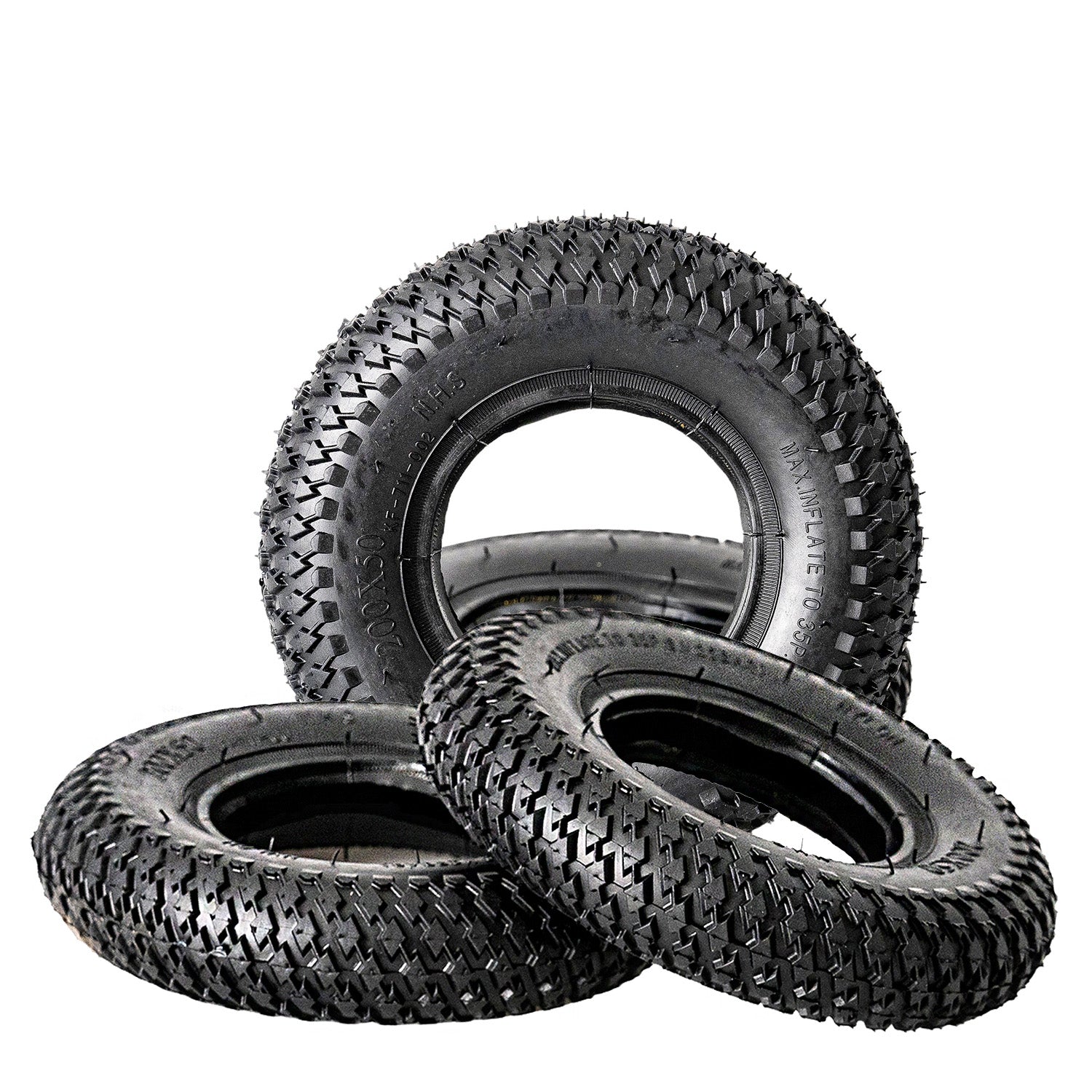 200x50 (8x2) Tire with Knobby Diamond Tread for the MBS Atom 95X Mountainboard, showcasing a close-up of the raised diamond-shaped knobs for enhanced traction on loose surfaces.