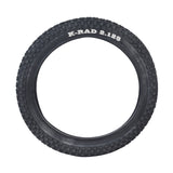 16x2.125 Bicycle Tire with K905 K-Rad Tread, featuring a black tire with white text and a close-up of the tread pattern, ideal for bike replacements.