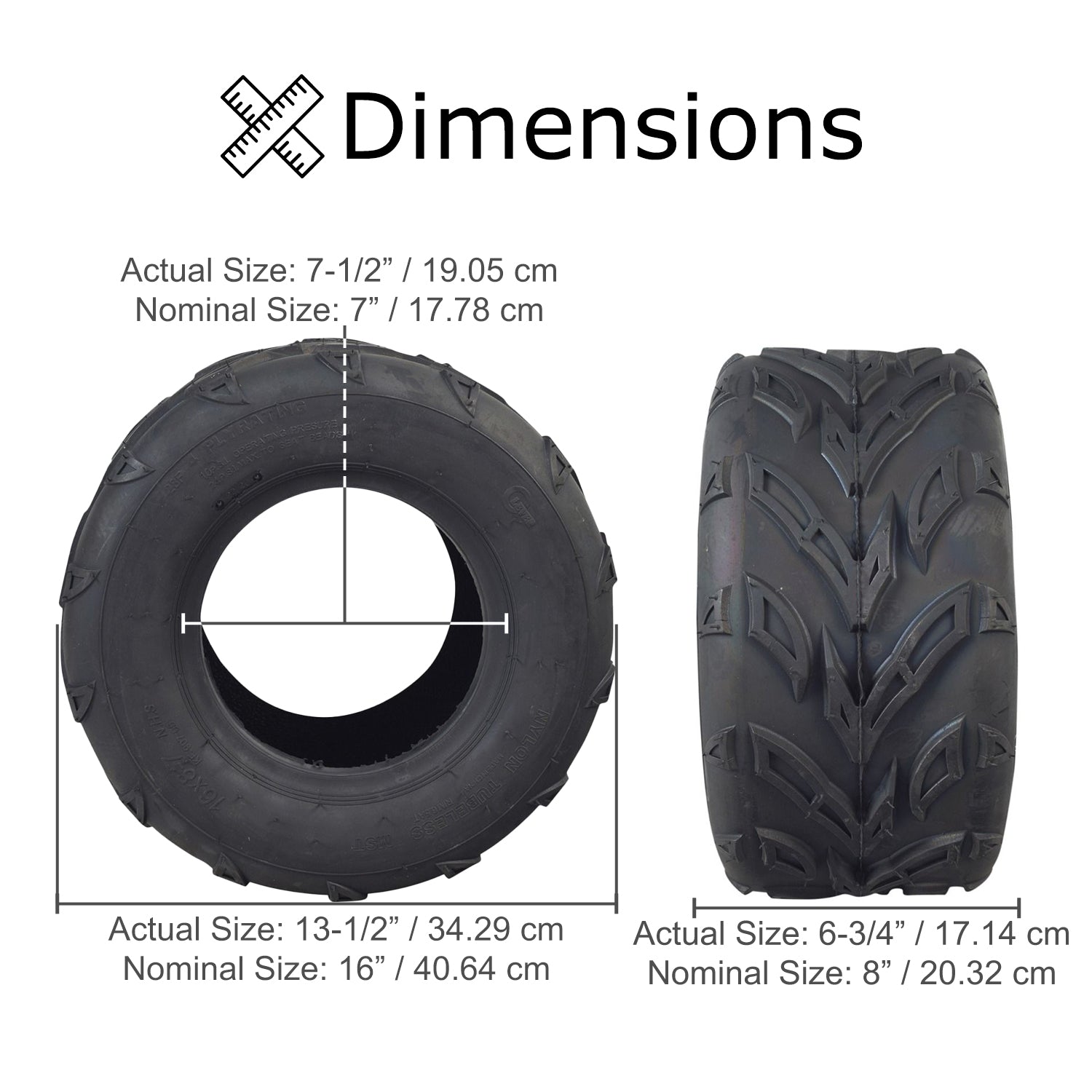 16x8.00-7 V-Tread ATV & Go-Kart Tire featuring aggressive V-tread pattern for optimal traction and control, ideal for various terrains including mud, sand, and hard-packed dirt.