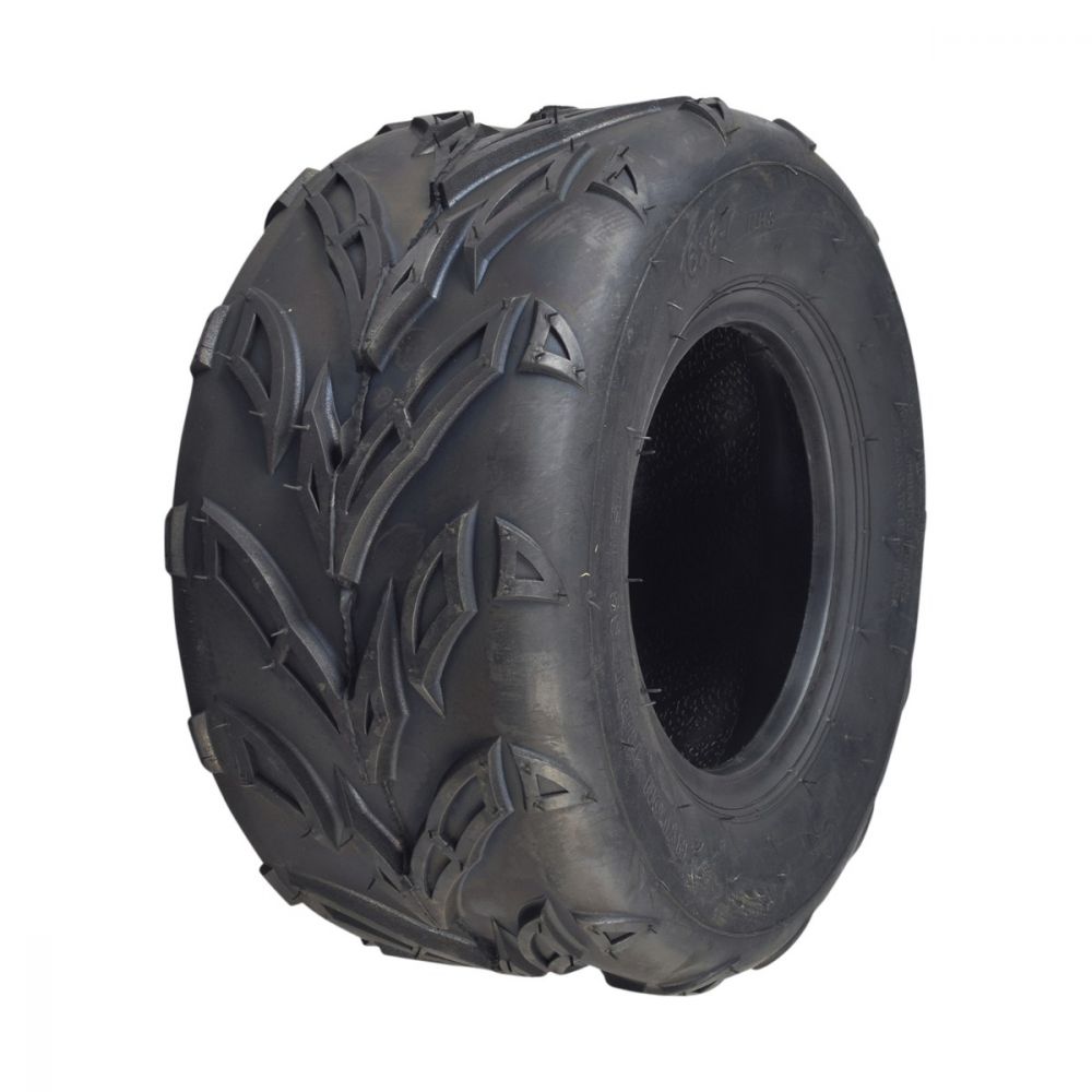 16x8-7 Rear Tire for the Realtree RTK200 Go-Kart featuring a close-up of its bold V-tread pattern, designed for traction on loose surfaces like mud, sand, and gravel.