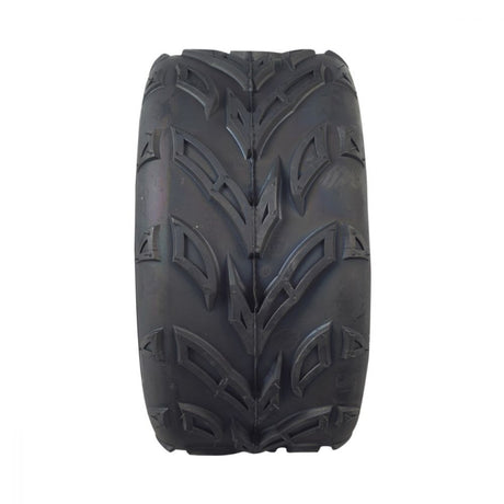 16x8-7 Rear Tire for the Realtree RTK200 Go-Kart featuring a bold V-tread pattern, designed for optimal traction on loose surfaces like mud, sand, and gravel.