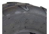 Close-up of 16x8-7 rear tires for the Realtree RTK200 go-kart, highlighting the aggressive V-tread pattern designed for traction and control across various terrains. Sold as a set of 2.