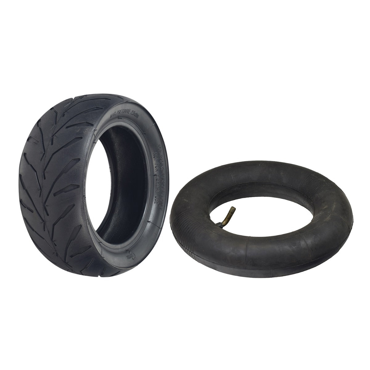 110/50-6.5 Tire for Mini Bikes, featuring shallow grooved tread for excellent traction. Available with or without an inner tube, ideal for mini pocket bikes like Jetson Junior and Monster Moto MM-eRCH.