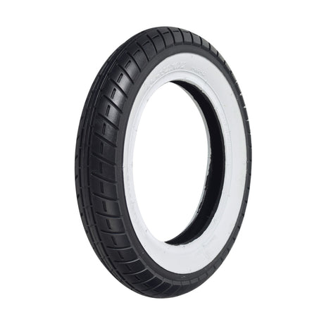 10x2 Pneumatic Whitewall Tire for the Razor Pocket Mod Petite, showcasing a retro-style whitewall side and shallow-siped street tread, perfect for enhancing any scooter with a classic look.