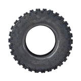 4.10-6 ATV & Mini Bike Tire with aggressive tread pattern, black rim, and central hole. Suitable for FitRight, TaoTao, and X-PRO models. Ideal for front set rims.