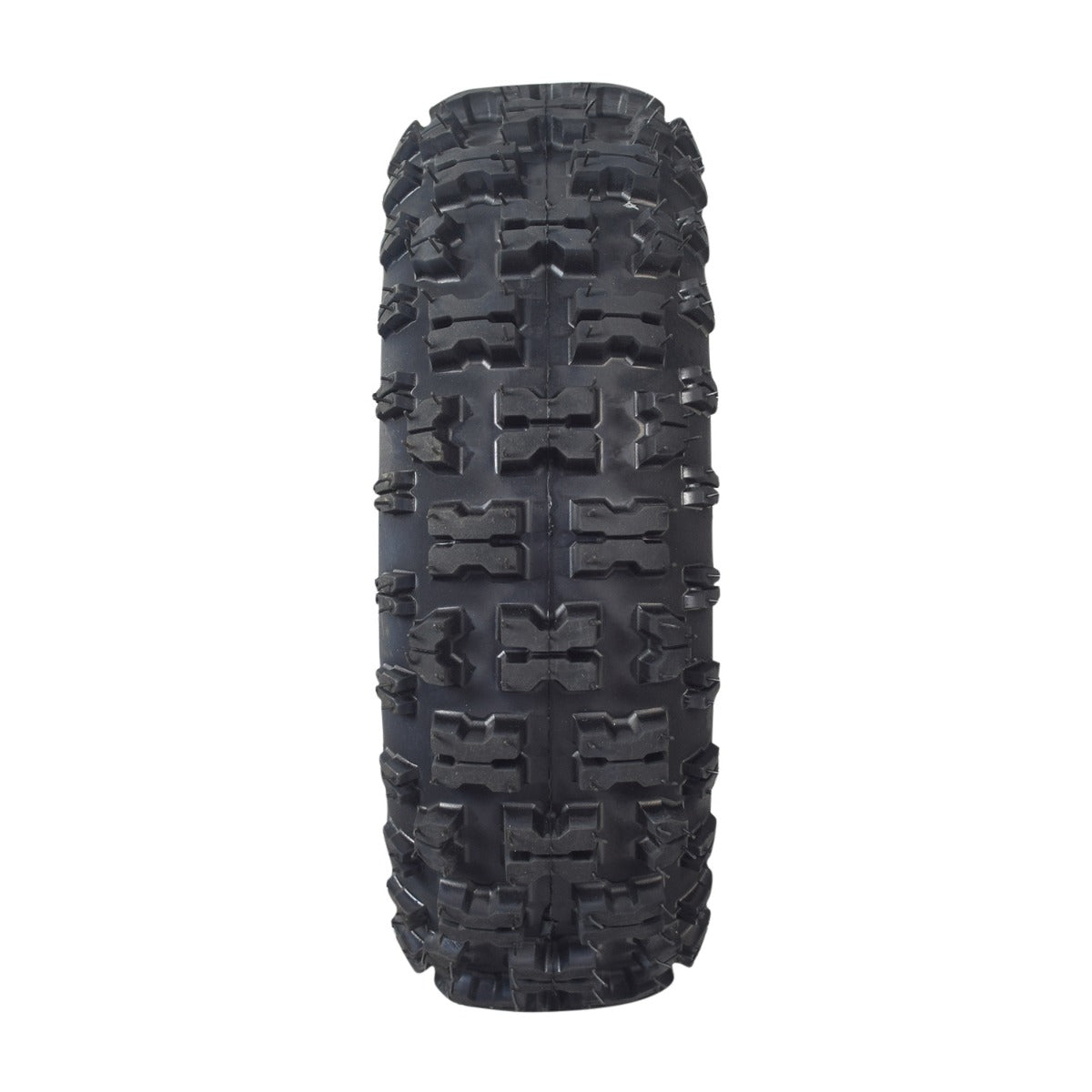 4.10-6 ATV & Mini Bike Tire with aggressive tread, ideal for small off-road models. Close-up shows the black tire's detailed tread pattern, enhancing grip on loose surfaces. Compatible with FitRight, TaoTao, and X-PRO.