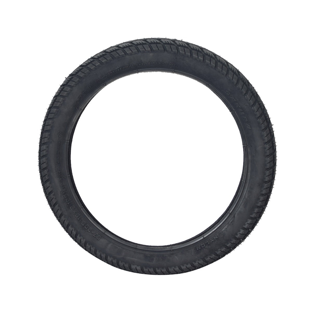 16x2.125 pneumatic tire for electric bicycles with directional, shallow-siped street treads, ideal for city streets. Close-up shows the tire's detailed tread pattern, enhancing grip and performance.