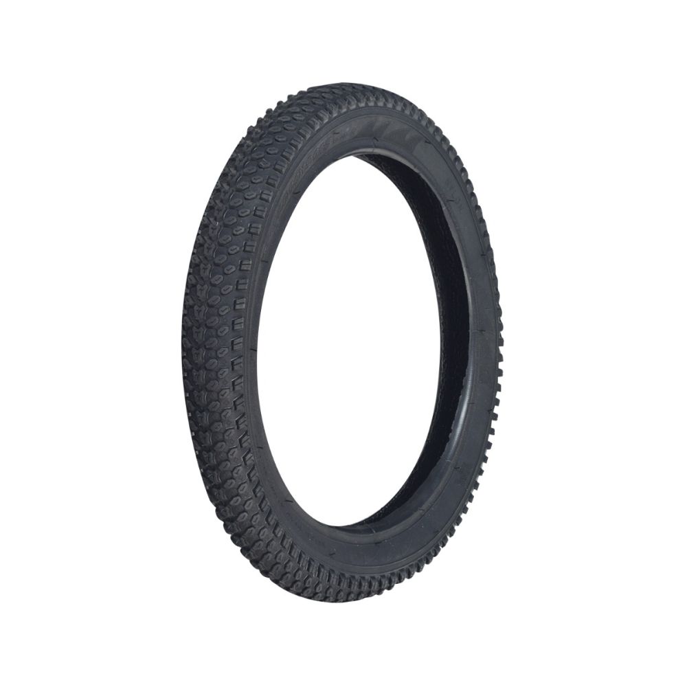 14x2.125 (57-254) Pneumatic Tire for Electric Bikes with knobby tread, ideal for both soft ground and hard concrete, shown in close-up displaying its robust rubber construction.