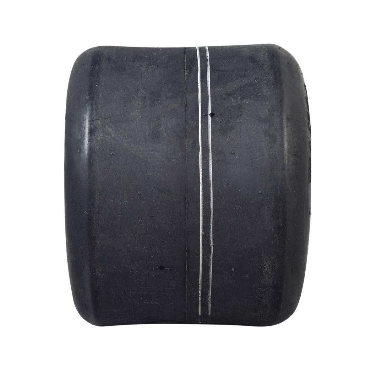 11x7.10-5 Tubeless Slick Tire for Drift Trikes & Go-Karts featuring a smooth, treadless surface with white lines, designed for enhanced drifting and high-speed performance.