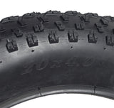 20x 4.0 Tire for the Swagtron EB6 Bandit Fat Tire Electric Bike featuring meaty knobs for all-terrain grip, excellent cornering, and traction. Close-up shows robust tread pattern.