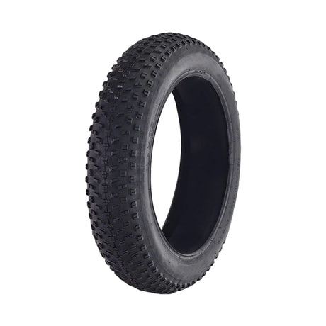 20x 4.0 Knobby Fat Bike Tire with prominent tread and meaty knobs for aggressive all-mountain riding, shown in close-up to highlight the tire's rugged design and durable construction.