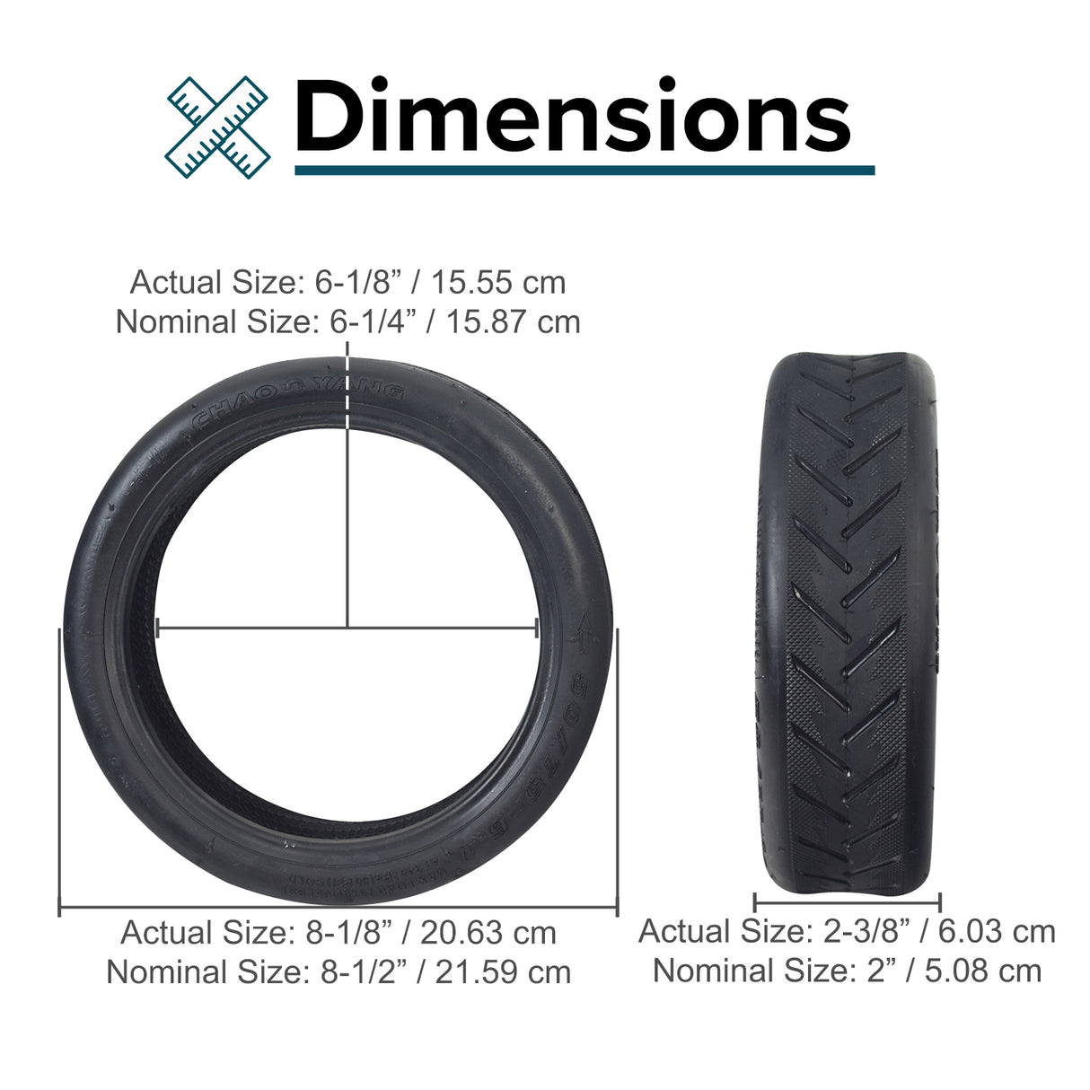 50/75-6.1 Pneumatic Tire for GOTRAX Electric Scooters, close-up showing tread pattern and cross-section, ideal for smoother rides with optional inner tube.