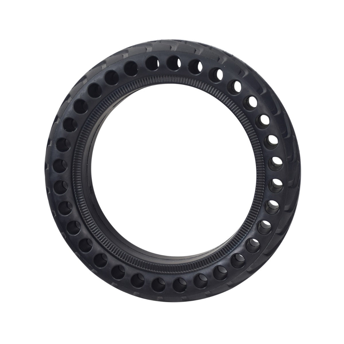 8.5 x 2 Solid Honeycomb Tire for the Xiaomi Mi M365 Electric Scooter, showing a black circular tire with multiple holes around the radius for shock absorption and flat-free performance.