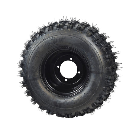 18x9.5-8 Rear Wheel Assembly for Coleman AT125-EX & AT125-UT ATVs, featuring a black tire with knobby spikes and no inner tube, ideal for soft surfaces.