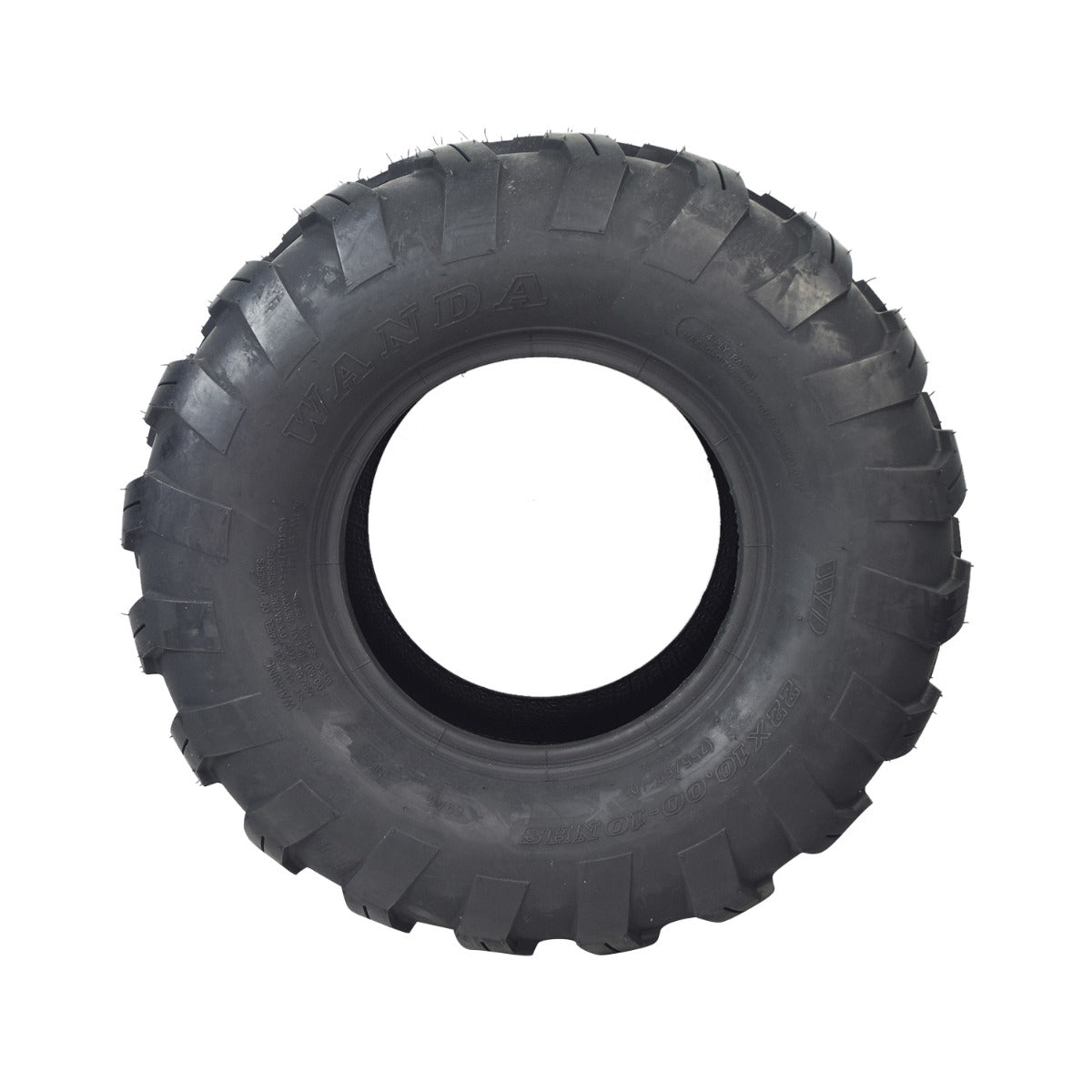 22x10-10 Rear Tire for the Massimo Buck 250 UTV, featuring a knobby tread for maximum traction and control on tough terrains, shown in a close-up image highlighting its robust design.