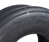 Close-up of the 18x9.50-8 (225/55-8) tubeless pneumatic tire for the MotoTec FatTire 2000 electric scooter, showcasing its tread pattern and robust design for off-road surfaces.