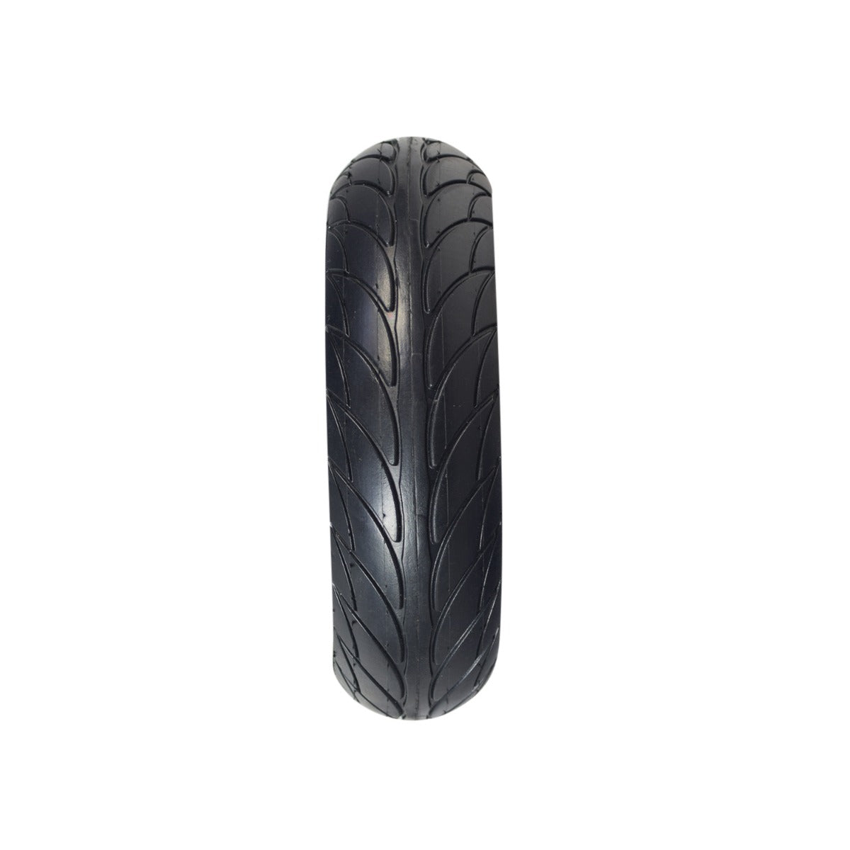 200x50 (8x2) Solid Tire for Ninebot by Segway Electric Scooters, featuring a close-up view of the tire's low-siped street tread pattern designed for hard city pavement, promising a flat-free ride.