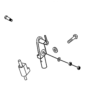 Drawing of Lower Steering Hardware for the Invacare Lynx L-3 & L-4, showcasing a mechanical part, a screwdriver, and a screw, illustrating the essential linkage pieces included in the kit.