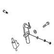 Drawing of Lower Steering Hardware for the Invacare Lynx L-3 & L-4, showcasing a mechanical part, a screwdriver, and a screw, illustrating the essential linkage pieces included in the kit.