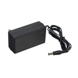 12 Volt 0.8 Amp 2.1mm ID Coaxial Battery Charger, featuring a black power cord and a rectangular adapter box with LED indicator. Suitable for single 12-volt battery systems only.