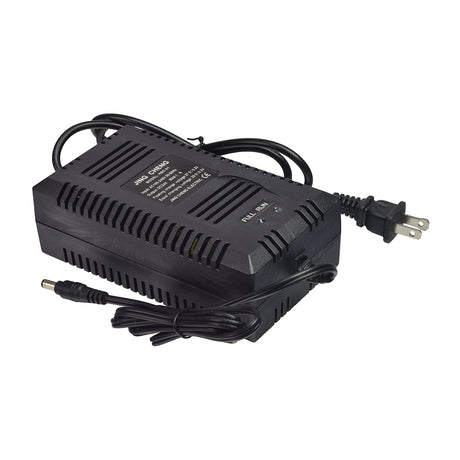 24 Volt 1.0 Amp 2.1 mm ID Coaxial Battery Charger (Blemished) with visible wires and a black label with white text, showing a cracked black plastic case.