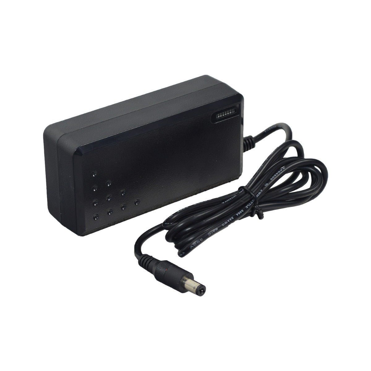 24 Volt 2.1mm ID Coaxial Battery Charger for Pulse Scooters shown with a black power cord and rectangular adapter, suitable for various electric scooters with coaxial connectors.