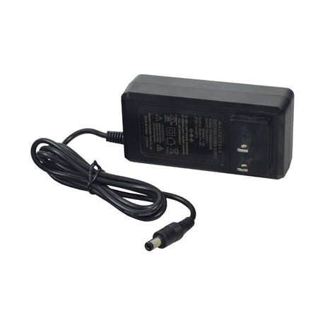 24 Volt 1.5 Amp 2.1 mm ID Coaxial Wall Charger with a black power cord and plug, featuring a cylindrical barrel plug connector suitable for various electric scooter brands.