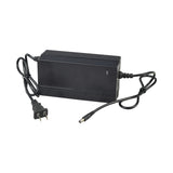 24 Volt 1.5 Amp 2.1 mm ID Coaxial Battery Charger, featuring a black rectangular power supply with an attached plug, suitable for replacing Qili Power chargers, with automatic shut-off and LED indicators.