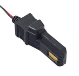 12 Volt Battery Charger for Power Wheels Ride-On Toys, featuring a black electrical device with a square-end connector and a red wire for easy charging.