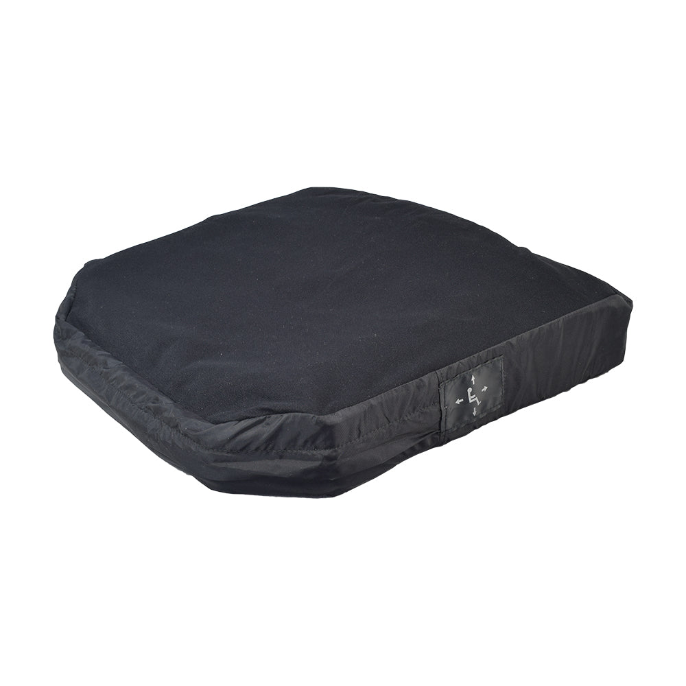 ROHO HARMONY® Cushion for Mobility Scooters, Power Chairs, & Wheelchairs; black, square cushion with a fluid-resistant cover, air flotation insert on foam base, includes air pump and repair kit.