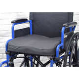 17W x 17D ROHO AirLITE® Cushion for Wheelchairs, Scooters, & Power Chairs shown close-up, highlighting its black surface and ergonomic design with deep leg troughs and full zipper coverage.