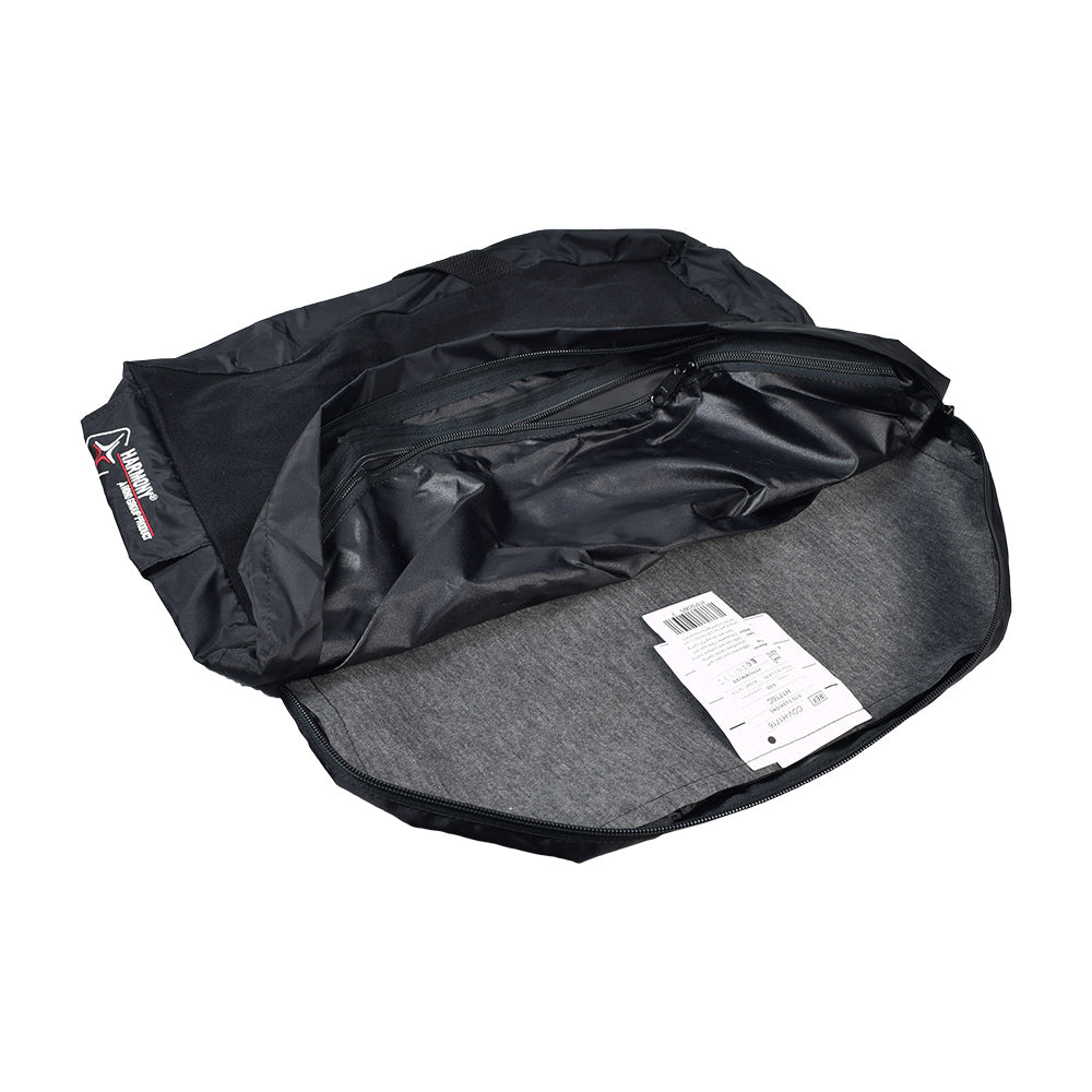 Replacement Cover for ROHO HARMONY® Cushion for Wheelchairs, Scooters, & Power Chairs, featuring a close-up of a black bag with a white label, highlighting its durable and fluid-resistant exterior.