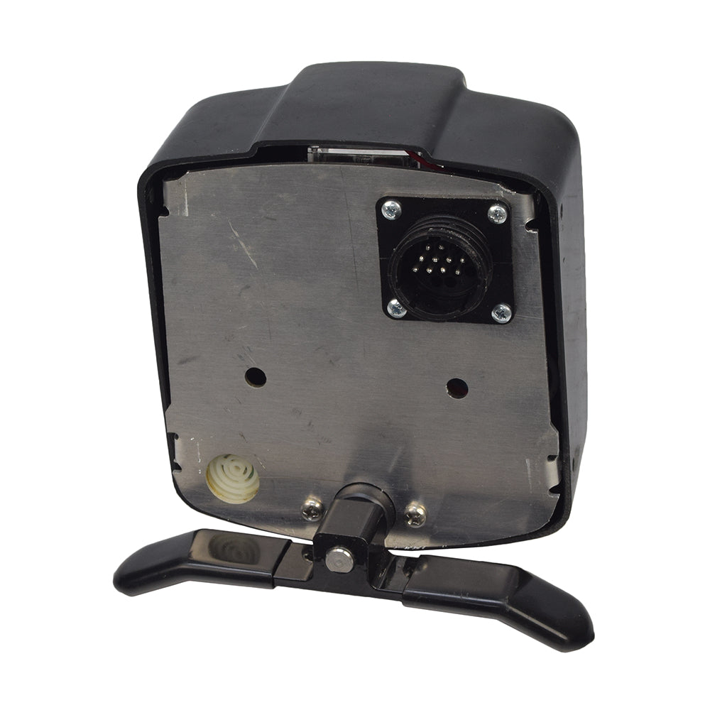 Standard A-Series Accel Box Assembly without Light Switch for Ranger Mobility Scooters; features a black and silver device with a black handle, close-up details of the assembly. Includes two keys.