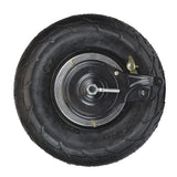 3.00-4 Rear Wheel Assembly for Razor E300 Electric Scooter, showing a black wheel with a metal handle and frame, including rim, tire, inner tube, brake assembly, and chain sprocket.