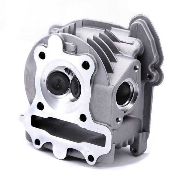 Racing Big Valve Cylinder Head for GY6 QMB139 Engines, featuring a robust silver and black metal construction, designed for enhanced power and performance in QMB139 engines.