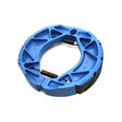 Racing Rear Brake Shoe Set for Yamaha Zuma 125 Scooter, featuring a circular blue and black metal ring with visible springs, designed specifically for the 125cc version.