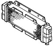 Radiator for Honda Helix CN250 (1986-1993 Models) (OEM), depicted in a black and white drawing, showcasing the component's rectangular form and intricate design details.