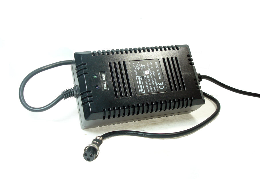 Razor E100, E125, E150, & E175 Electric Scooter Battery Charger (Standard) featuring a compact black power supply with attached wires and a 3-prong connector, designed for 24-volt scooters.