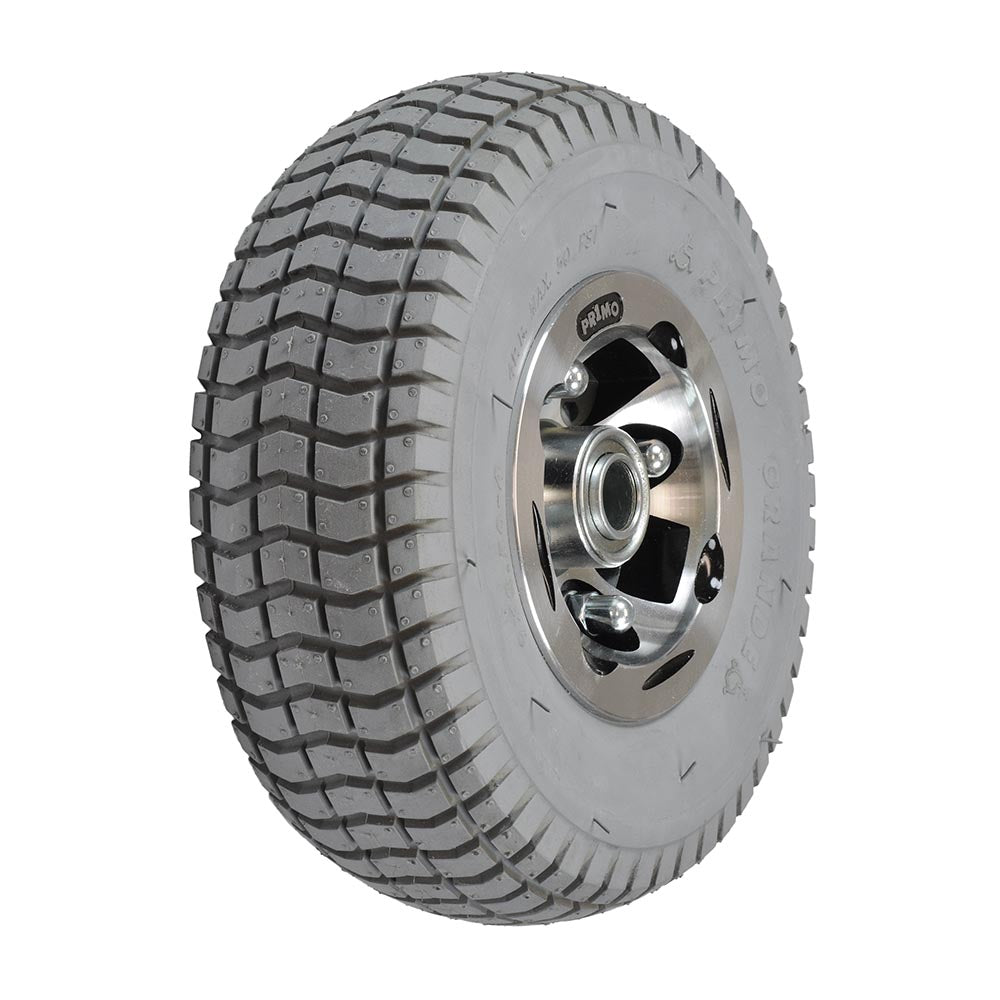 9x3.50-4 Foam-Filled Front Wheel Assembly for the Ranger XT-550 and Solo IV Series Mobility Scooters, featuring a tire with a metal rim and visible tread, designed for durability and performance.