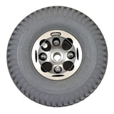 Foam Filled Rear Wheel Assembly for the Ranger XT550 and Solo Series Mobility Scooters, featuring a silver rim and solid flat-free tire with Powertrax C248 tread.