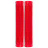 Raptor Cory Vanlew Grips for Bikes & Scooters, showcasing a pair of textured red handlebars with raised horizontal lines for enhanced grip and extended length, ideal for both scooters and BMX bikes.