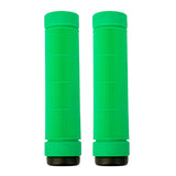 Raptor Scale Grips for Bikes & Scooters, featuring a pair of green handlebar grips with horizontal ribs and screwable Nylon end plugs, designed for durability and optimal grip during freestyle tricks.