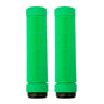 Raptor Scale Grips for Bikes & Scooters, featuring a pair of green handlebar grips with horizontal ribs and screwable Nylon end plugs, designed for durability and optimal grip during freestyle tricks.