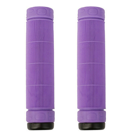 Raptor Scale Grips for Bikes & Scooters, featuring ultra-fine purple grips with horizontal ribs and flangeless design, ideal for freestyle bar spins.