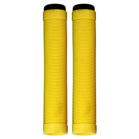 Raptor Tail Grips for Bikes & Scooters, featuring a pair of durable, flangeless, ultra-fine grips designed for wider handlebars with textured horizontal ribs and screwable Nylon end plugs for a snug fit.