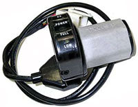 Close-up of the Razor 5-Wire Twist-Grip Throttle, highlighting its black switch and connected motor with visible wiring, designed for speed control on the Razor E300.