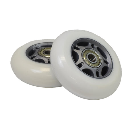 76 mm x 24 mm Caster Wheels for Razor Crazy Cart (V1-6) & Crazy Cart XL (V1-2) (Set of 2), showing a close-up of two white wheels with bearings.